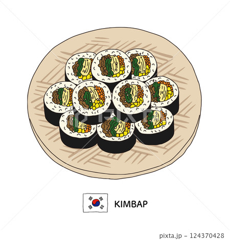 韓国料理＿キンパの線画イラスト 124370428