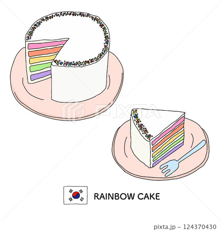 韓国料理＿レインボーケーキの線画イラスト 124370430