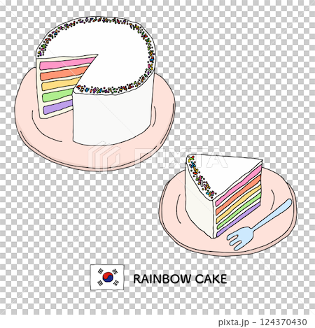 韓国料理＿レインボーケーキの線画イラスト 124370430