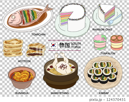 韓國食品線描插圖集 124370431