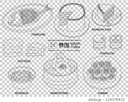 韓國食品線描插圖集_單色 124370432