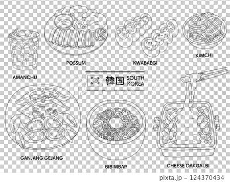 韓國食品線描插圖集_單色 124370434