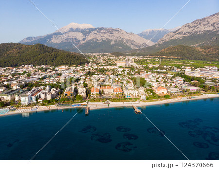 Aerial view of Turkish beach resort city of Kemer on Mediterranean Sea Aerial view of Turkish beach resort city of Kemer on Mediterranean Sea 124370666