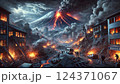 南海トラフ巨大地震により大規模火災が発生し富士山が大噴火する様子 124371067