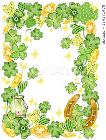 Clover watercolor frame decoration. illustration and design collection 124371479