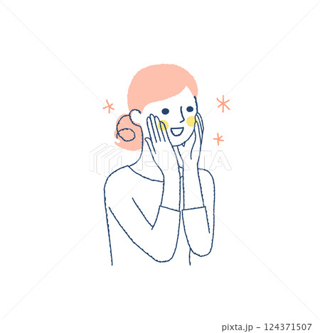 頬に手を当てて喜んでいる女性 頬に手を当てて喜んでいる女性 124371507