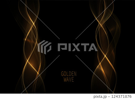 Isolated design components, wavy golden illustrations on black background Isolated design components, wavy golden illustrations on black background 124371876