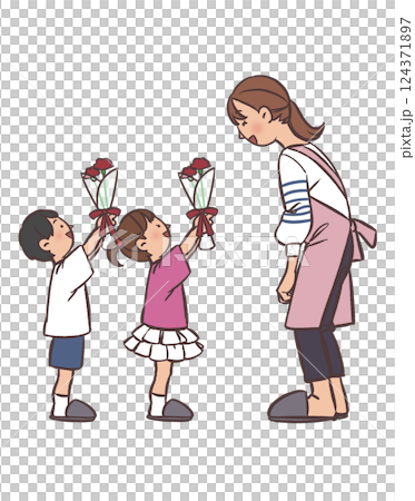 母親節那天，一個孩子送了一束康乃馨 124371897