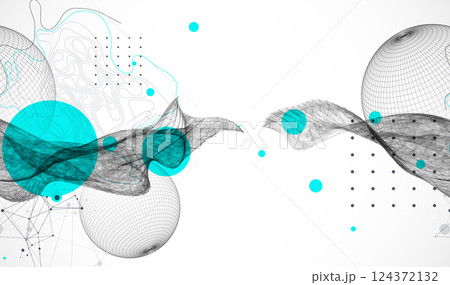 Science fiction background. Abstract image of wireframe wave and sphere with plexus effect. Science fiction background. Abstract image of wireframe wave and sphere with plexus effect. 124372132