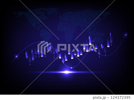Stock market or forex trading graph and candlestick chart suitable for financial investment concept. Economy trends background for business idea and abstract finance background. Vector illustration. Stock market or forex trading graph and candlestick chart suitable for financial investment concept. Economy trends background for business idea and abstract finance background. Vector illustration. 124372395