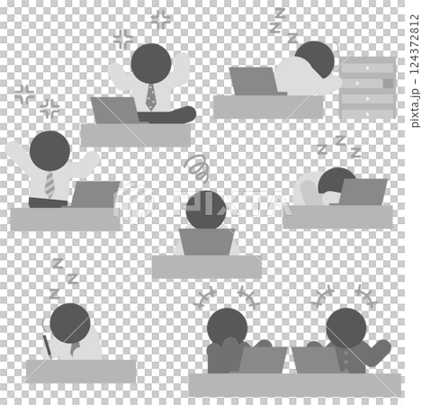 Monochrome pictogram material set of people slacking off at work and people who are annoyed Monochrome pictogram material set of people slacking off at work and people who are annoyed 124372812