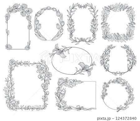 Elegant botanical frames. Different shapes...のイラスト素材 [124372840] - PIXTA