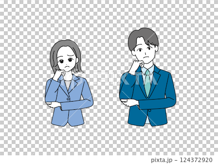 穿著西裝、雙臂交叉的男女插圖集(藍色) 穿著西裝、雙臂交叉的男女插圖集(藍色) 124372920