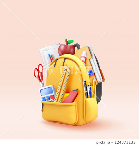 3D School backpack full of stationery items 124373135