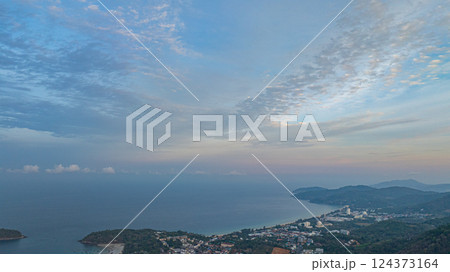 Aerial view of stunning bright  cloud in Sunrise over an island landscape 124373164