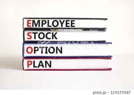 ESOP Employee Stock Option Plan symbol. Concept word ESOP Employee Stock Option Plan on beautiful books. Beautiful white background. Business ESOP Employee Stock Option Plan concept. Copy space. 124373497