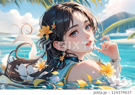 南国の海でリラックスする女性 124374037