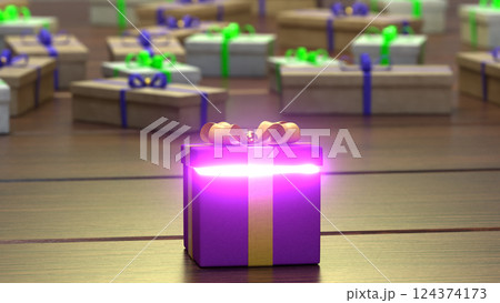 Magic Glowing Gift Box With Open Lid 124374173