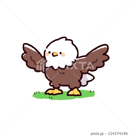 デフォルメタッチ、可愛い鷹のイラスト、背景なし、アイコン、素材 124374296