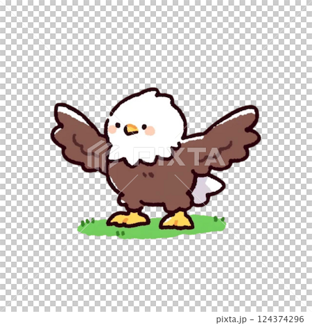 デフォルメタッチ、可愛い鷹のイラスト、背景なし、アイコン、素材 124374296