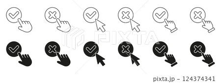 Check And Cross Mark Interaction Line And Solid Icon Set. Click And Cursor Symbol Collection. Isolated Vector Illustration Check And Cross Mark Interaction Line And Solid Icon Set. Click And Cursor Symbol Collection. Isolated Vector Illustration 124374341