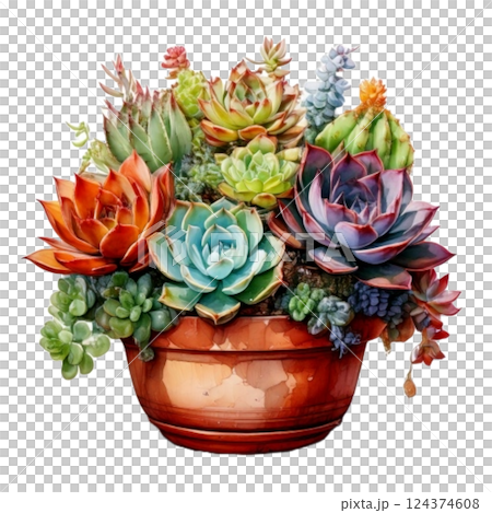 水彩画風の多肉植物の寄せ植え 124374608