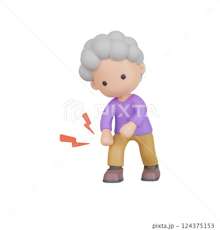 3DCG｜歩くと膝が痛むシニア女性 124375153