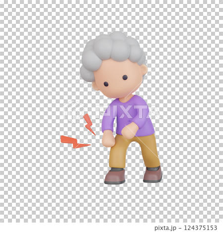 3DCG｜歩くと膝が痛むシニア女性 124375153