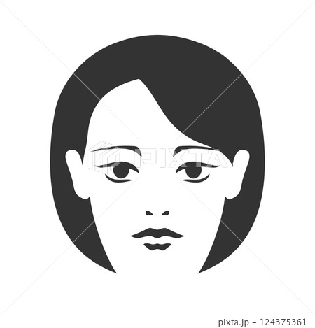 Abstract minimalist portrait of a female face. Haircut, lips, nose, eyes and eyebrows. Woman face icon. Vector illustration 124375361