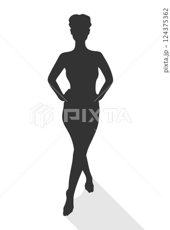 Posing female silhouette isolated on white background. Standing woman silhouette. Vector illustration Posing female silhouette isolated on white background. Standing woman silhouette. Vector illustration 124375362