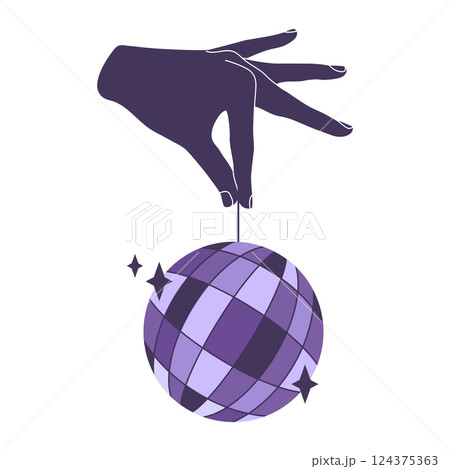Human hand holding sparkling disco ball. Vector illustration Human hand holding sparkling disco ball. Vector illustration 124375363