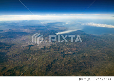 San Juan Volcano Mexico aerial view while erupting 124375853