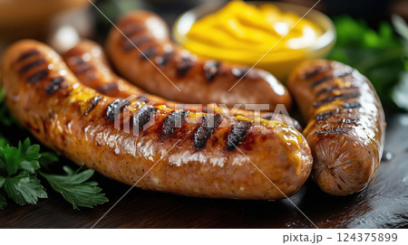 Grilled Sausages with Mustard and Fresh Herbs Grilled Sausages with Mustard and Fresh Herbs 124375899