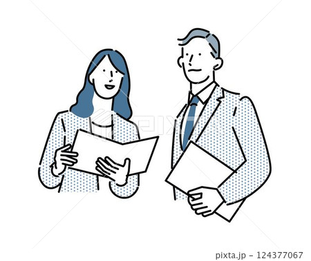 書類を持つビジネスパーソンー男女ー上半身ークリップボードーベクターイラスト素材 124377067