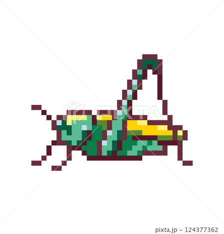 Pixel art illustration Grasshopper. Pixelated Grasshopper. Jumping insect pixelated for the pixel art game and icon for website and video game. Pixel game asset.  124377362
