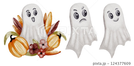 Unique Halloween bat and ghost spirit watercolor pattern for fabric and decor 124377609
