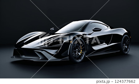 Black supercar shining in a dark studio setting Black supercar shining in a dark studio setting 124377662