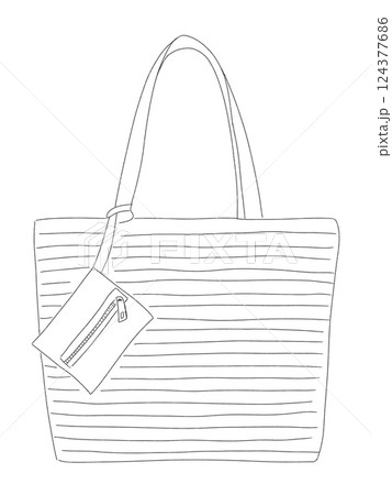 Stylish tote bag design with a zippered pouch on a white background 124377686