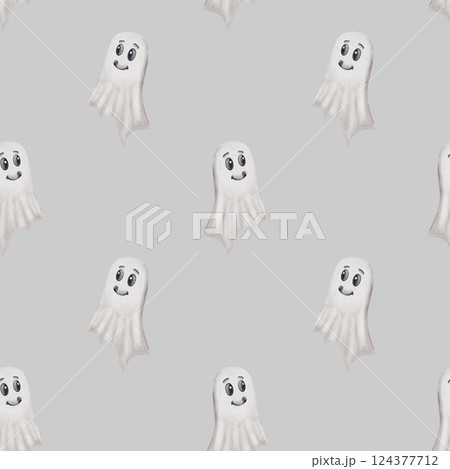 Cute smiling ghost pattern for Halloween decorations and crafts in cheerful colors Cute smiling ghost pattern for Halloween decorations and crafts in cheerful colors 124377712