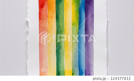 Rainbow watercolor stripes painting on white paper background 124377813