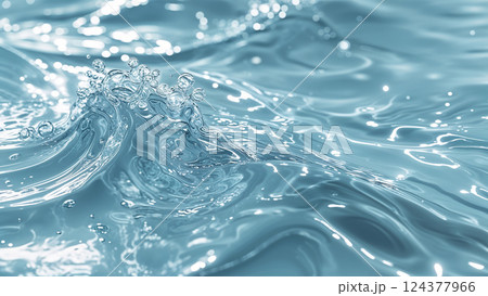 Crystal clear water splashing, creating bubbles and ripples 124377966