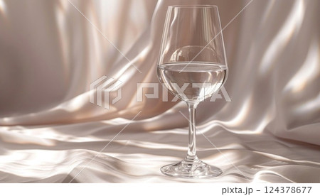 Glass stemware filled with clear water on the table 124378677