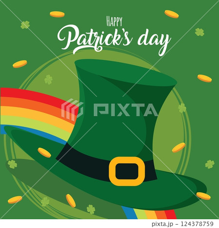 Leprechaun hat with rainbow and coins. Vector Leprechaun hat with rainbow and coins. Vector 124378759