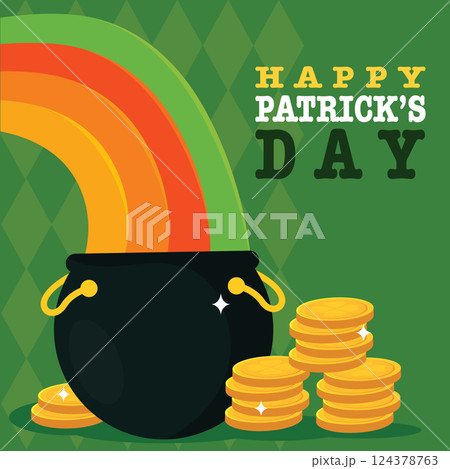 Rainbow ending in a black treasure pot. Vector Rainbow ending in a black treasure pot. Vector 124378763