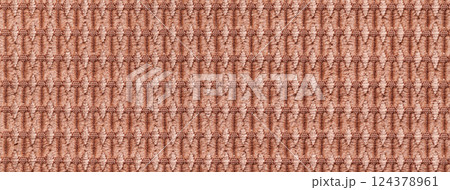 Texture brown fluffy fabric background with rhomboid pattern, macro. Abstract umber backdrop from textile 124378961