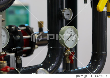 closeup of industrial process piping system closeup of industrial process piping system 124379003