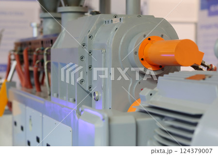 industrial plastic extruder machine close up industrial plastic extruder machine close up 124379007