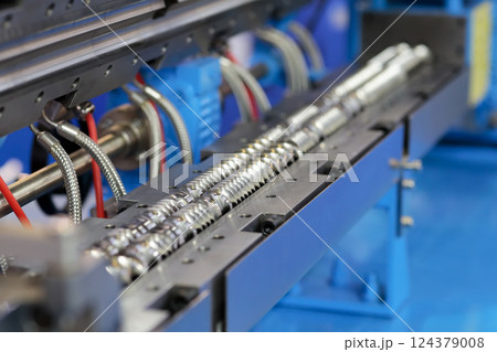 twin screw plastic extruder machine close up 124379008
