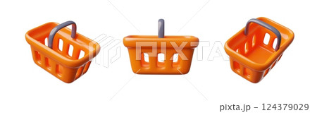 3d icons of plastic orange empty product cart. 3d icons of plastic orange empty product cart. 124379029
