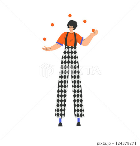 Circus Man Artist and Actor Character Juggling with Balls Performing on Stage Vector Illustration Circus Man Artist and Actor Character Juggling with Balls Performing on Stage Vector Illustration 124379271